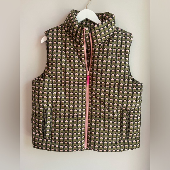 Like New Boden Fife Quilted Vest Pink and Green Geometric Vest Size 10 - Picture 5 of 12